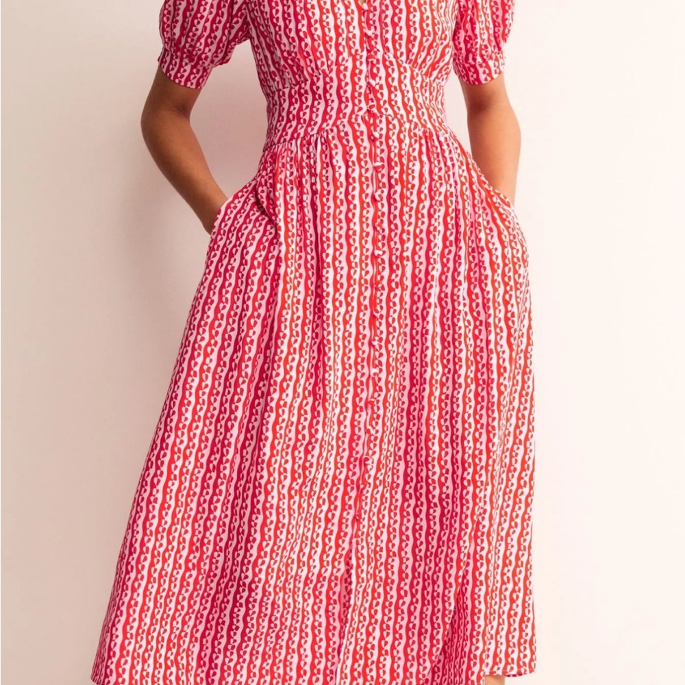 Boden Red and White Midi Dress